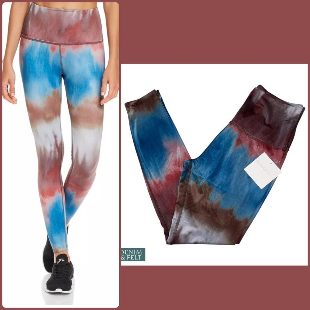 Beyond Yoga Lux High Rise Tie-Dye Leggings Blue Red Brown 4-Way Stretch Pants